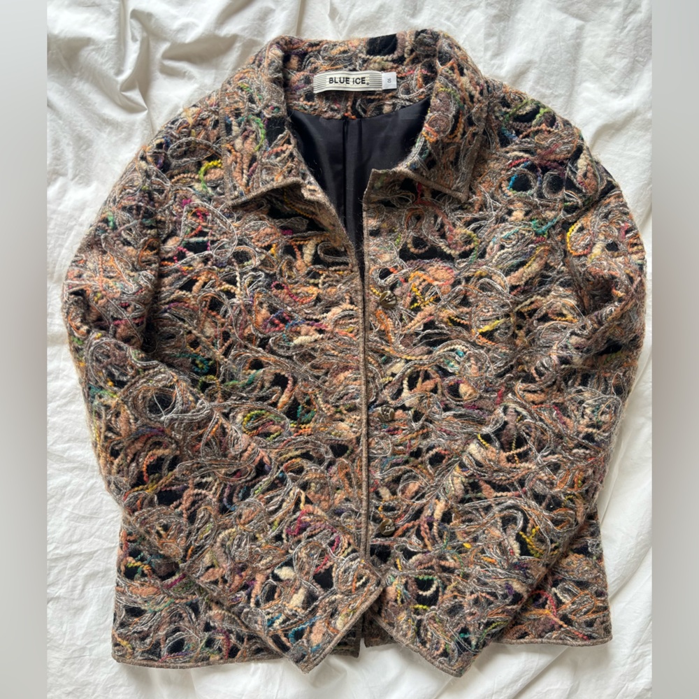 Vintage Colorful Textured Wool Blend Embroidered Jacket